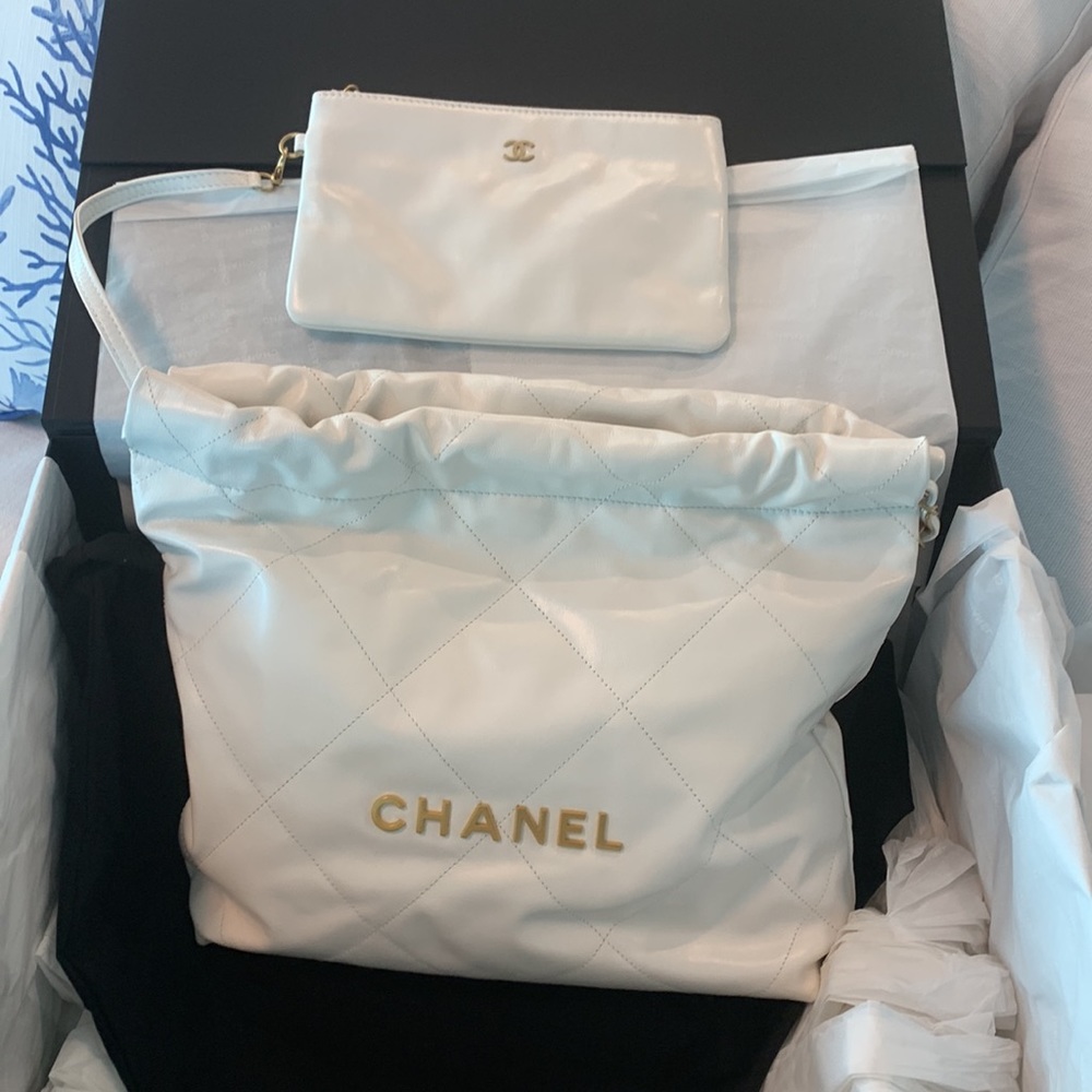 SOLD! Medium Chanel 22 bag White Gold Brand New With Tags